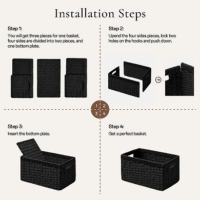 Hand Woven Foldable Wicker Storage Baskets With Handles For Shelves Organization