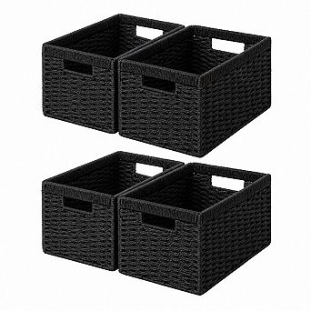 Hand Woven Foldable Wicker Storage Baskets With Handles For Shelves Organization