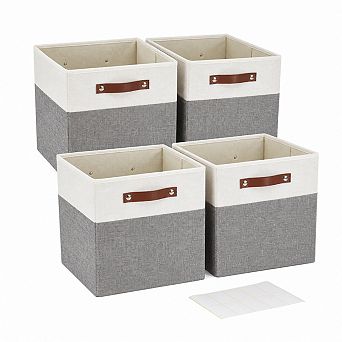 Collapsible Linen Fabric Storage Bins Reinforced Pu Handles Foldable Closet Organizer Baskets