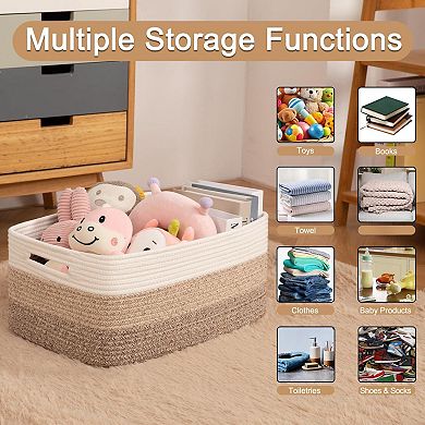 Woven Cotton Rope Storage Baskets 3 Pack Closet Shelf Organizer For Clothes Blankets Toys