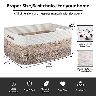 Woven Cotton Rope Storage Baskets 3 Pack Closet Shelf Organizer For Clothes Blankets Toys