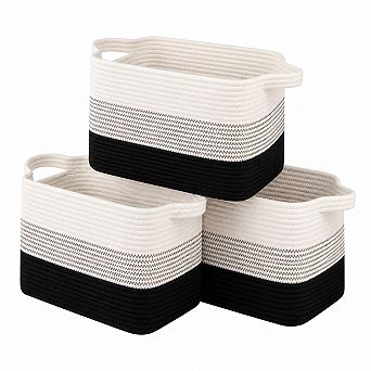 Woven Cotton Rope Storage Baskets Set of 3 Decorative Organizer for Closet Playroom