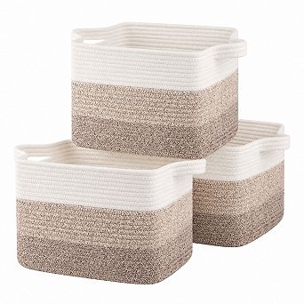 Woven Cotton Rope Storage Baskets Set of 3 Decorative Organizer for Closet Playroom