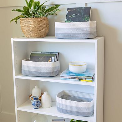 Rectangle Rope Woven Storage Baskets Sturdy Structured Organizer Bins
