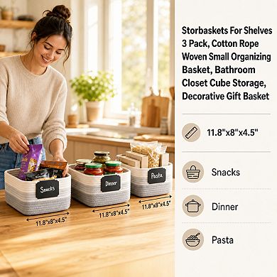 Structured Rope Storage Baskets Reinforced Handles Decorative Organizer Bins
