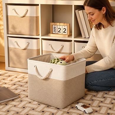 Collapsible Fabric Storage Bins With Ropes Large Organizer For Home Office Closet