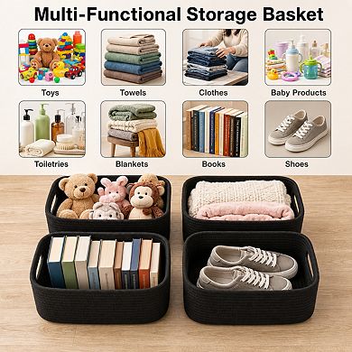 Woven Cotton Rope Storage Baskets Multipurpose Decorative Organizer For Shelves Home Office