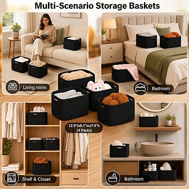 Woven Cotton Rope Storage Baskets Multipurpose Decorative Organizer For Shelves Home Office