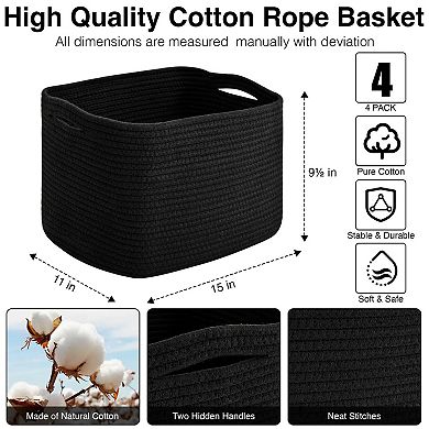 Cotton Rope Storage Baskets 4 Pack Multipurpose Organizer for Shelves Closets