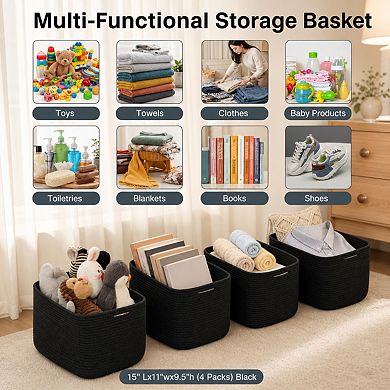 Cotton Rope Storage Baskets 4 Pack Multipurpose Organizer for Shelves Closets
