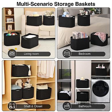 Cotton Rope Storage Baskets 4 Pack Multipurpose Organizer for Shelves Closets