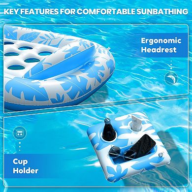 Inflatable Pool Float Lounger Cup Holder 3-in-1 Raft
