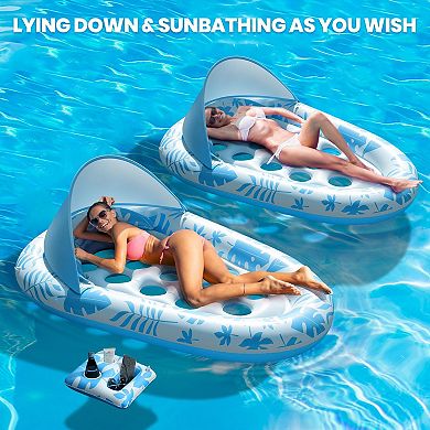Inflatable Pool Float Lounger Cup Holder 3-in-1 Raft