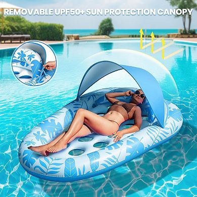 Inflatable Pool Float Lounger Cup Holder 3-in-1 Raft