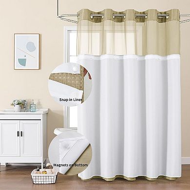 36"W x 75"L Small Stall Shower Curtain Snap Liner Waffle Weave No Hook Mesh
