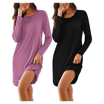 2 Pack Women's Sleepshirt Nightgown Long Sleeve Sleepwear Dress Pajamas
