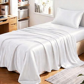 3 pc Satin Sheets Silky Soft Bedding Set Deep Pocket Elastic Dorm