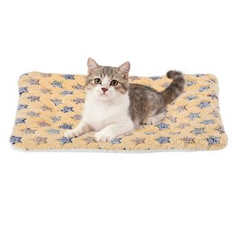 Dog Cat Bed Mat, Soft Coral Fleece Pet Cushion Pad with Cute Stars Print, Warm and Washable Pet Bed