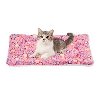Warm Soft Coral Fleece Pet Bed Mat with Cute Star Print, Washable Cushion Pad for Dogs & Cats
