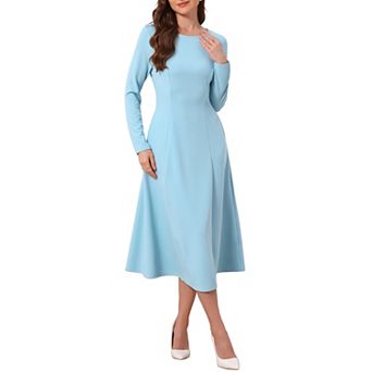 Women's Long Sleeve Dress Wedding Guest Formal Cocktail Crewneck A-Line Maxi Dress