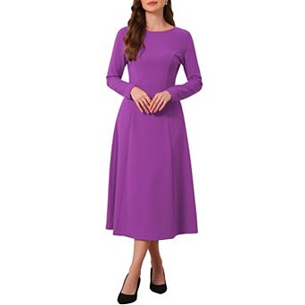 Women's Long Sleeve Dress Wedding Guest Formal Cocktail Crewneck A-Line Maxi Dress