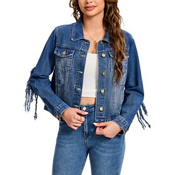 Women's Denim Jacket Fringed Country Concert Outfits Cowgirl Western Tassel Jean Jackets