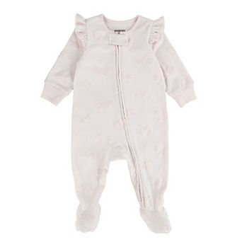 Newborn Baby Girls Huggies® Organic Cotton Blend Jacquard Velour Ruffle Long Sleeve Footed Coverall