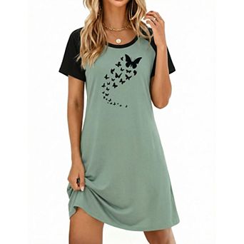 Womens Nightgown Short Sleeve Printed Sleepwear Soft Sleep Shirt
