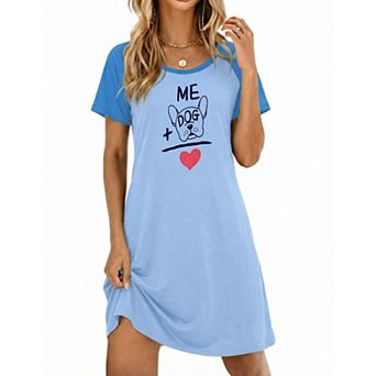 Womens Nightgown Short Sleeve Printed Sleepwear Soft Sleep Shirt