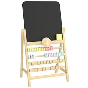 Qaba Wooden Kids Art Easel with Double-Sided Chalkboard, Clock and Abacus