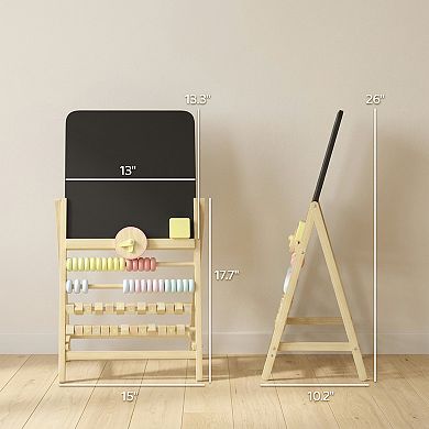Qaba Wooden Kids Art Easel with Double-Sided Chalkboard, Clock and Abacus