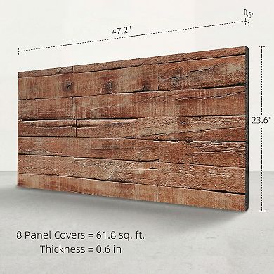 HOMCOM 8-Pack 3D Faux Wood Wall Panels, Lightweight PU Panels, Brown