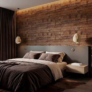 HOMCOM 8-Pack 3D Faux Wood Wall Panels, Lightweight PU Panels, Brown