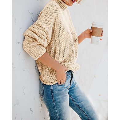 Women Turtleneck Batwing Sleeve Chunky Knit Jumper