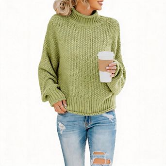 Women Turtleneck Batwing Sleeve Chunky Knit Jumper