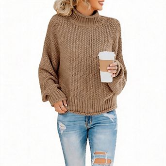 Women Turtleneck Batwing Sleeve Chunky Knit Jumper