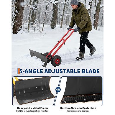 Rolling Snow Shovel 29x14 Inch Steel Blade