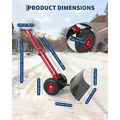 Rolling Snow Shovel 29x14 Inch Steel Blade