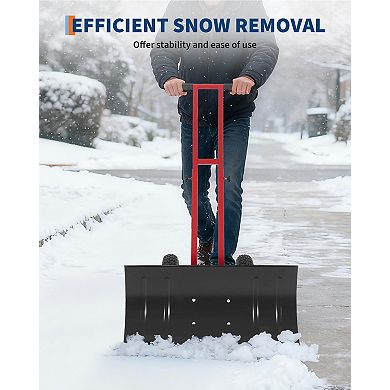 Rolling Snow Shovel 29x14 Inch Steel Blade