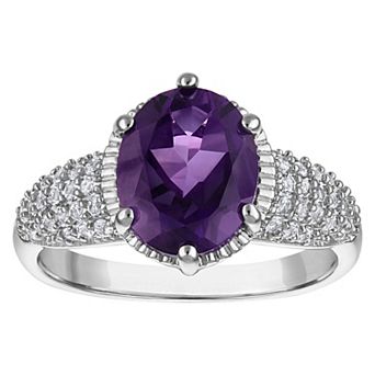 Ivy Sharpe Silver Tone Oval Amethyst Pave Comfort Fit Ring