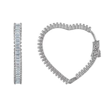 Ivy Sharpe Silver Tone Cubic Zirconia Baguette Heart Hoop Earrings