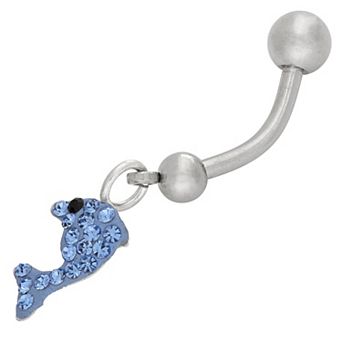 Ivy Sharpe Silver Tone Stainless Steel Crystal Dolphin Belly Ring