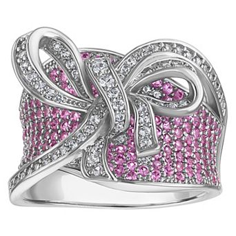 Ivy Sharpe Silver Tone Round Lab-Created Pink Sapphire Bow Ring