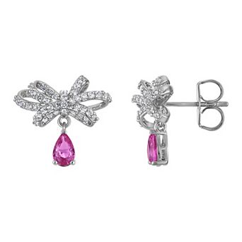 Ivy Sharpe Silver Tone Lab-Created Pink Sapphire Bow Stud Earrings