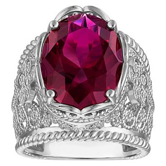 Ivy Sharpe Silver Tone Oval Lab-Created Ruby Traditional Ring