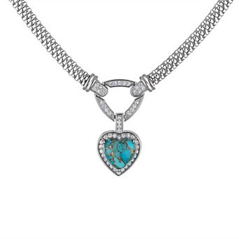 Ivy Sharpe Silver Tone Turquoise Heart Mesh Pendant Necklace