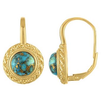 Ivy Sharpe 14k Gold Plated Round Turquoise Leverback Earrings