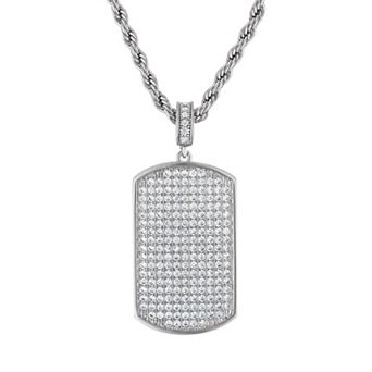 Ivy Sharpe Men's Silver Tone Cubic Zirconia Dog Tag Pendant Necklace