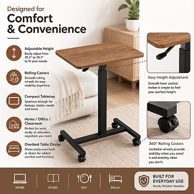 Adjustable Rolling Desk Laptop Computer Cart for Home, Office, Classroom,Overbed Table