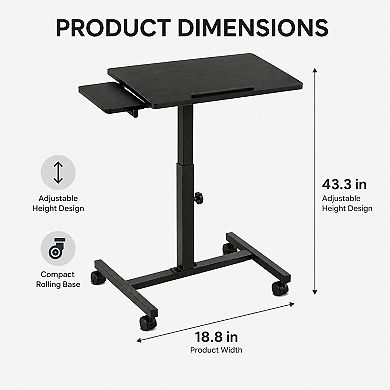 Adjustable Rolling Desk Laptop Computer Cart for Home, Office, Classroom,Overbed Table